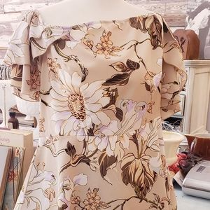 Shein, Floral Boho top Ruffles,peek a boo shoulder